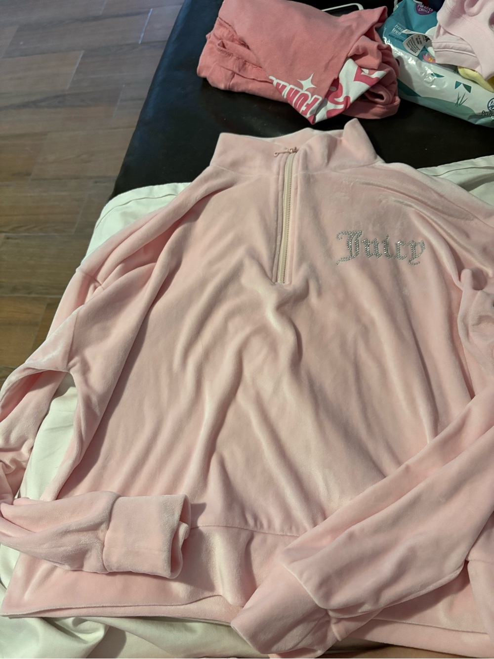 Juicy Couture Light Pink Velour Half-Zip Pullover